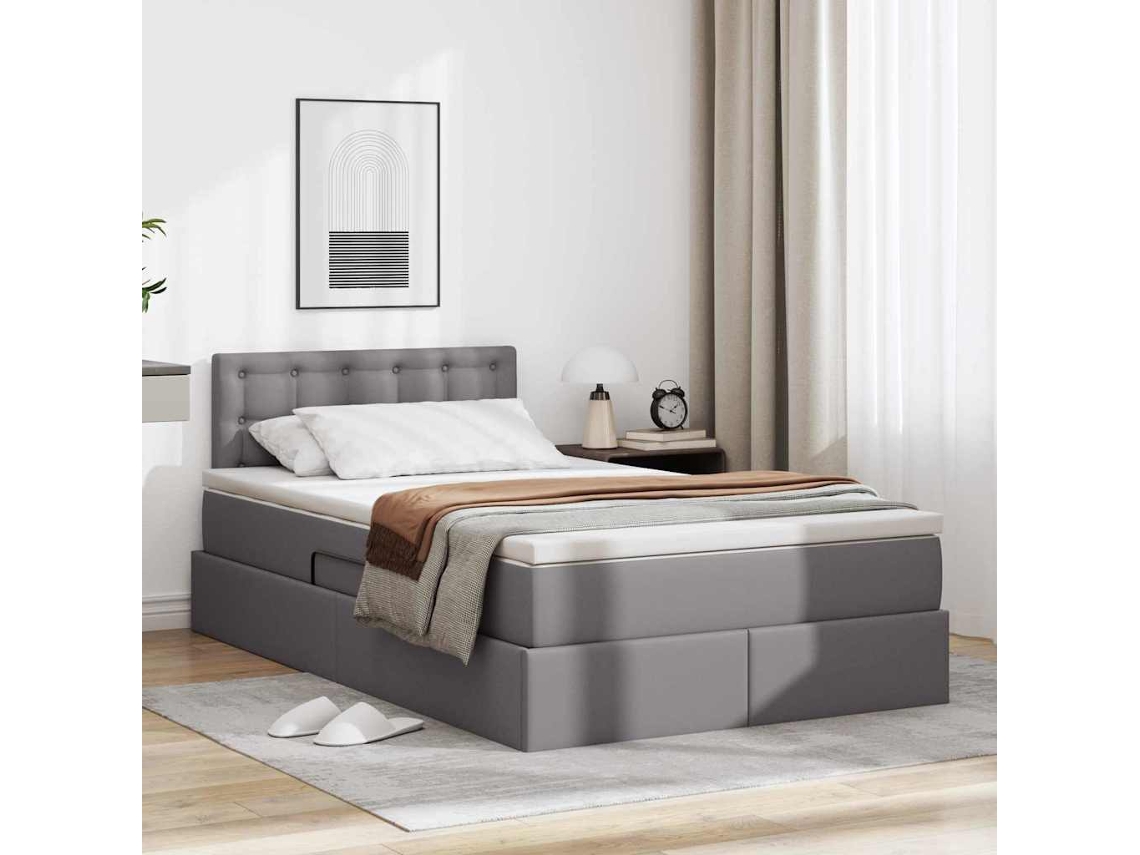 Vidaxl Cama Com Arrumação E Colchão Com Cabeceira Cinzeto 120 X 190 Cm