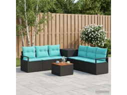 Vidaxl Conjunto De Sofás 8 Unid. Preto E Azul Rattan Poliéster E Aço