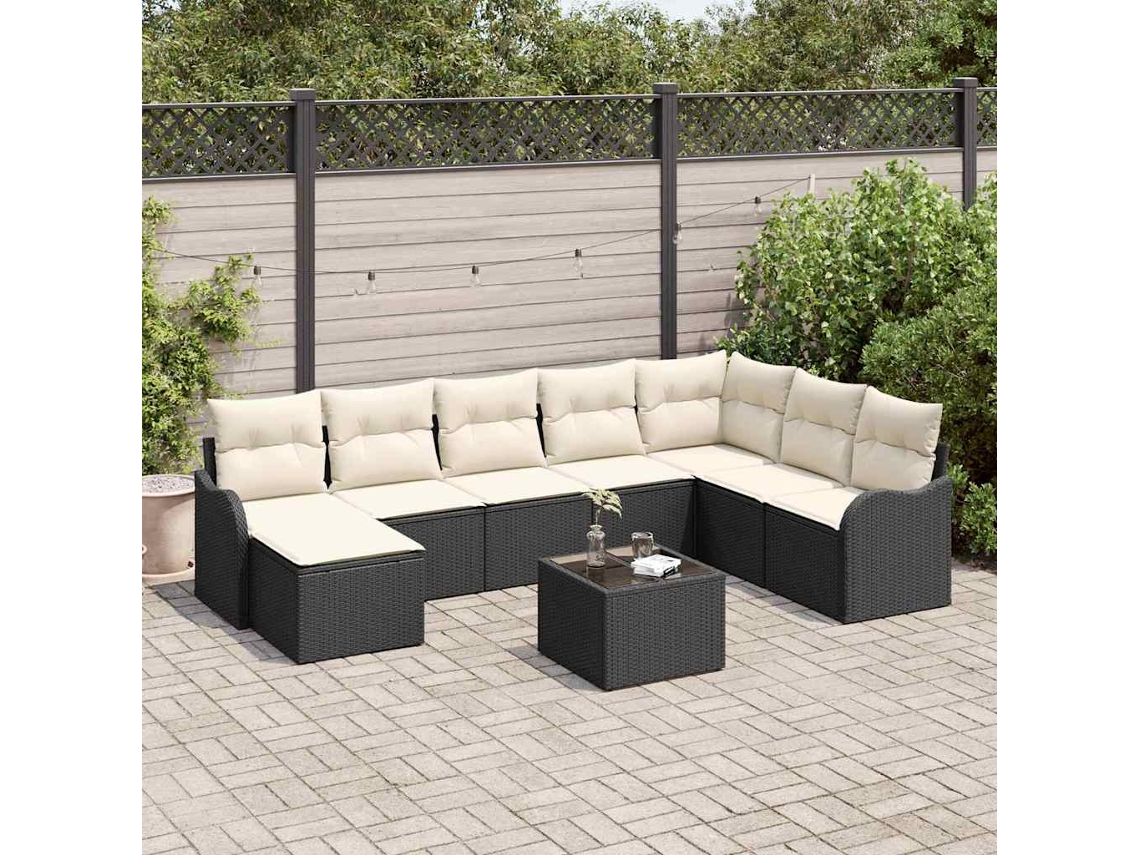 Vidaxl Conjunto De Sofá De Jardim 9 Unid. Preto E Branco Vime Pe