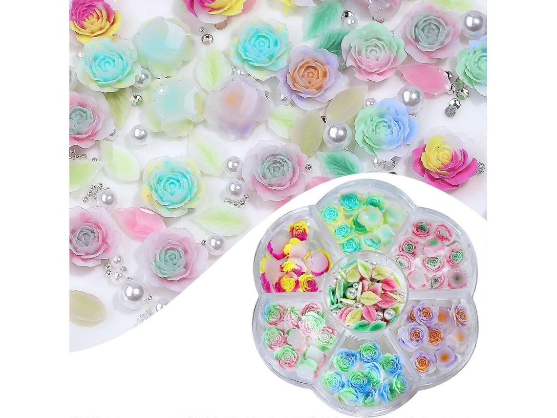Amuletos De Arte Para Unhas Com Flores Rosas, 3d, Folhas, Resina, Suprimentos Para Unhas, Decoração De Unhas Para Mulheres E Meninas Hengrongshen
