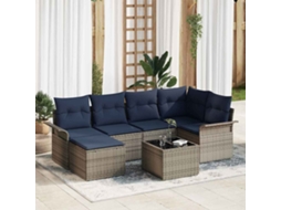 Vidaxl Conjunto De Sofá De Jardim 7 Pcs Cinzeto Vime Pe