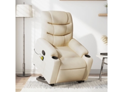 Vidaxl Poltrona Elevatória De Massagens Tecido Cor Creme