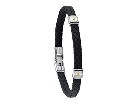 Bracelete Masculino Jourdan Hudson Couro Sintético Preto E Aço Inoxidável Amarelo