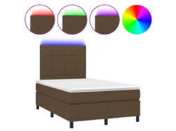 Cama Box Spring com Colchão e Led 120x190 cm Tecido Castanho Escuro MAISON EXCLUSIVE