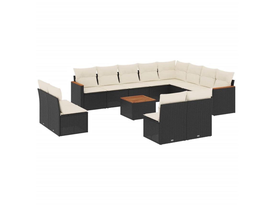 Conjunto de 13 Sofás de Jardim com Almofadões Vime Pe Preto MAISON EXCLUSIVE