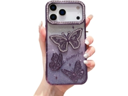 Capa Bling Butterfly Para Iphone 17 Pro Max, Capa Protetora Luxuosa Com Glitter, Diamante E Strass, Com Design Delicado Para Mulheres E