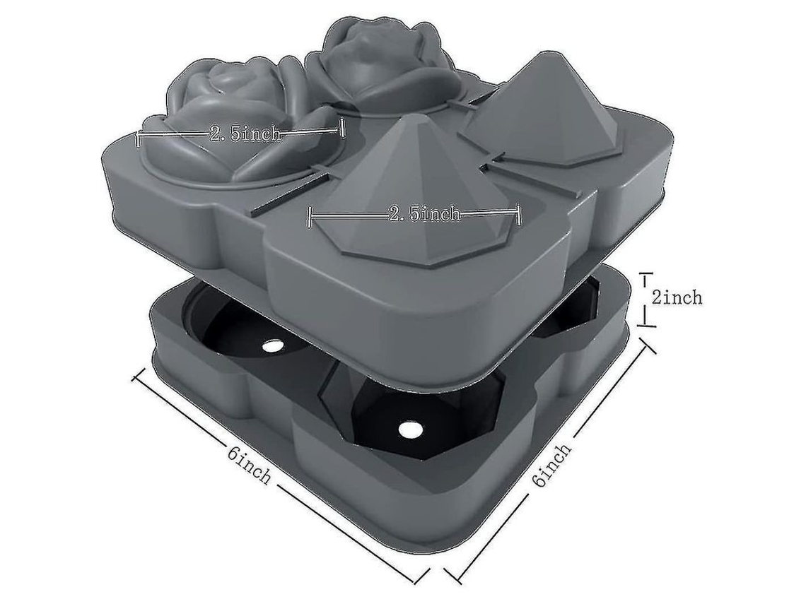 Moldes De Gelo Em Silicone Comestível: Formas De Rosa E Diamante - Reutilizáveis, Fáceis De Usar E Limpar