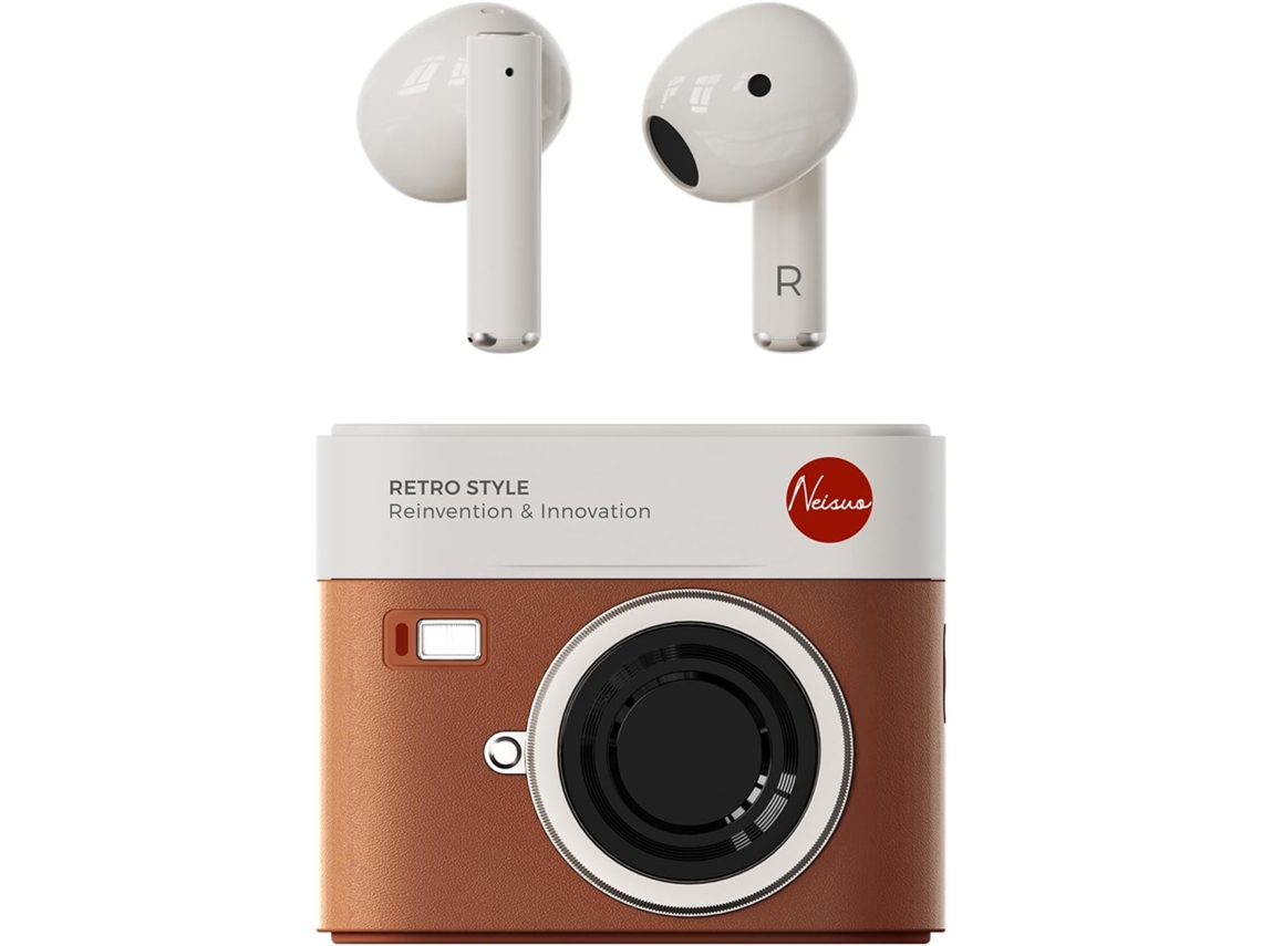 Fones sem fio Bluetooth 5.3 30h com estojo IPX4 estéreo HiFi graves microfone cancelamento ruído Marrom JIAPEI
