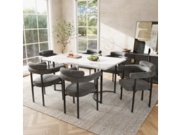 Conjunto Jantar 7p, Mesa Metal + 6 Poltronas Camurça Cinza. Cs