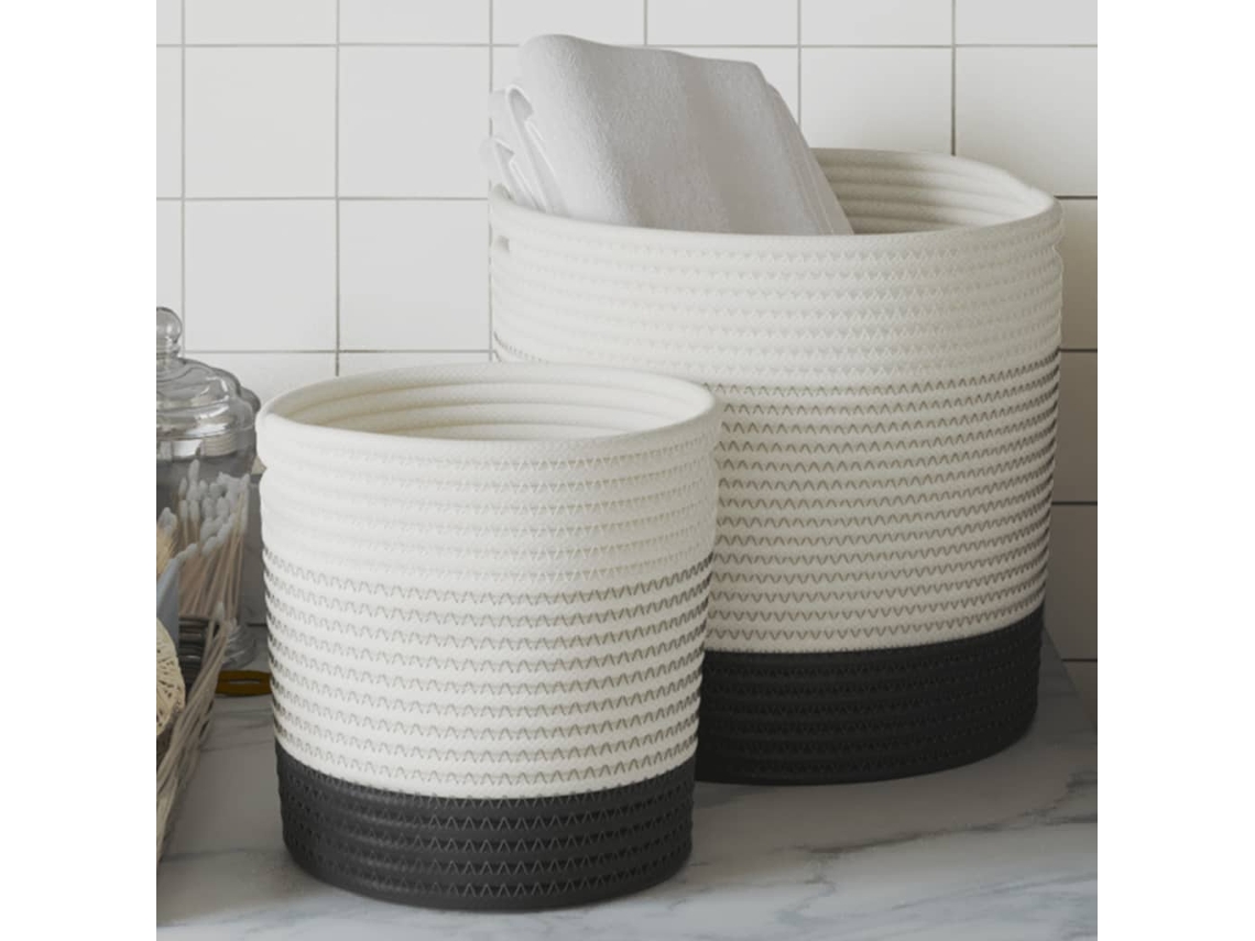 Vidaxl Cestos De Arrumação 2 Pcs Algodão Branco E Preto