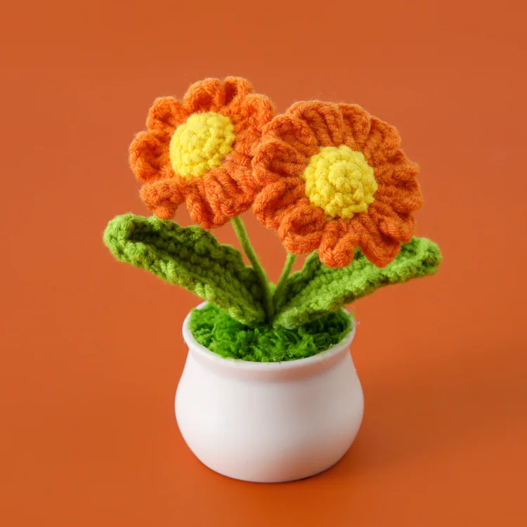Vasos De Flores Criativos Tricotados, Mini Flores Artificiais, Plantas De Crochê Feitas À Mão