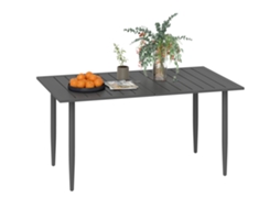 Mesa de Jardim em Aço com Furo para Guarda-sol, 150x90cm, preta, resistente às intempéries