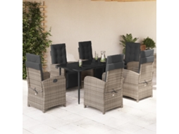 Vidaxl 7 Pcs Conjunto De Jantar P/ Jardim C/ Almofadões Vime Pe Cinza