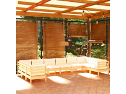 10 Pcs Conjunto Lounge De Jardim C/ Almofadões Cor Creme Pinho Dkd Home Decor