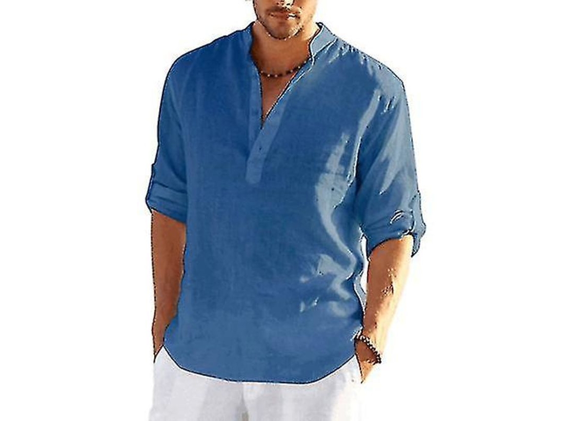 Suéter Urban Trendy Com Gola Ajustada, Manga Longa, Algodão E Linho, Tamanhos S A Xxl Azul