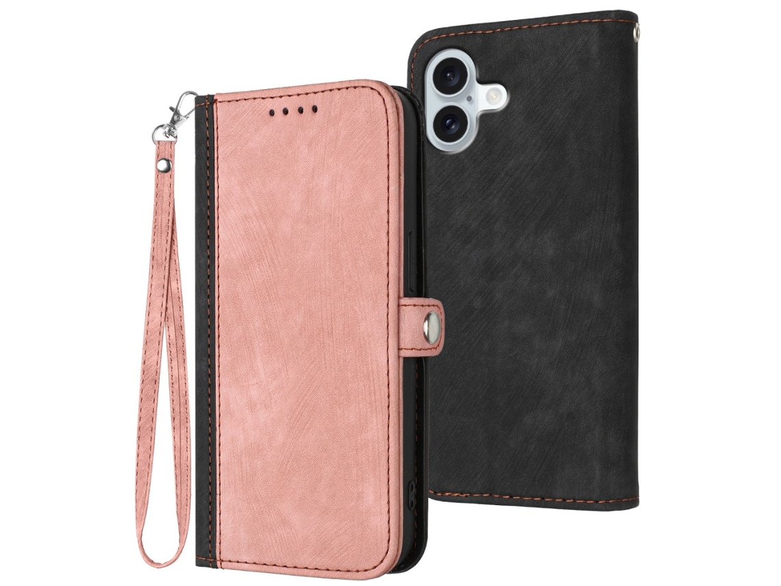 Capa Em Couro Pu, Com Pega Para Iphone 16 Rosa