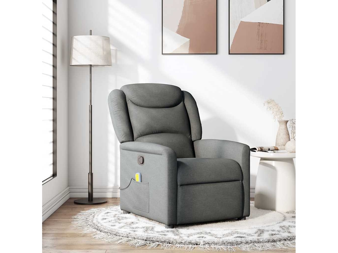 Vidaxl Poltrona De Massagens Reclinável Tecido Cinzento-escuro