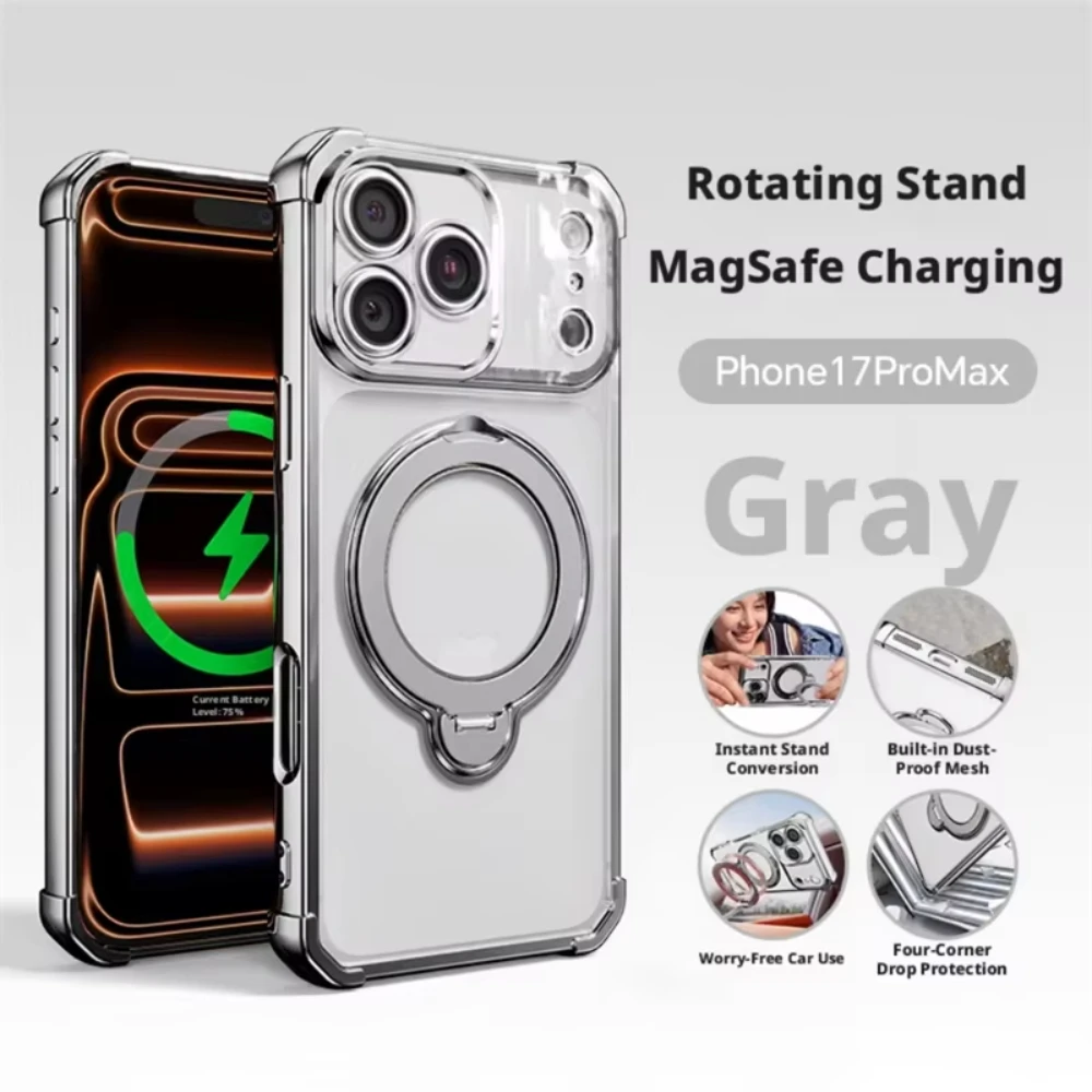 Capa Para Celular Com Suporte (cinza Para Iphone 17 Air), Compatível Com Interface Magnética, Resistente A Choques E Quedas.