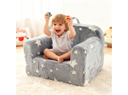 Sofá Infantil Espuma Alça Bolsos Laterais Cinza Quarto BRAVENTO