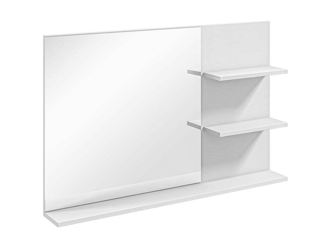 Espelho de Banheiro com 2 Prateleiras Laterais, 75x10x48cm, Mdf e Vidro Branco