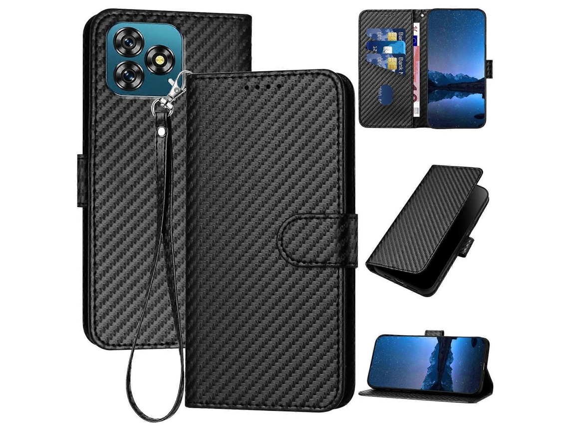 Capa De Celular De Couro Com Fivela De Fibra De Carbono E Cordão Yx0070