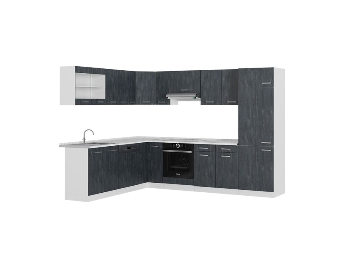 Cozinha de canto R-Line, 227 x 287 cm sem bancada, concreto preto/branco, Vicco