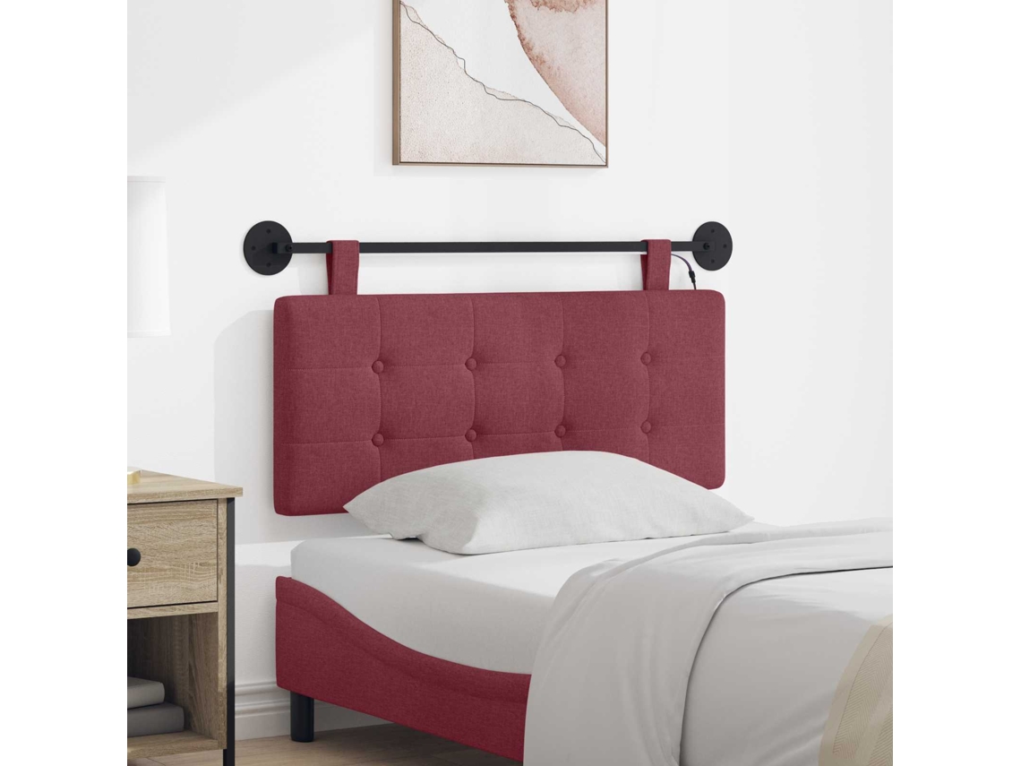 Vidaxl Cabeceira Suspensa Com Luz Led Vinho Vermelho Tecido