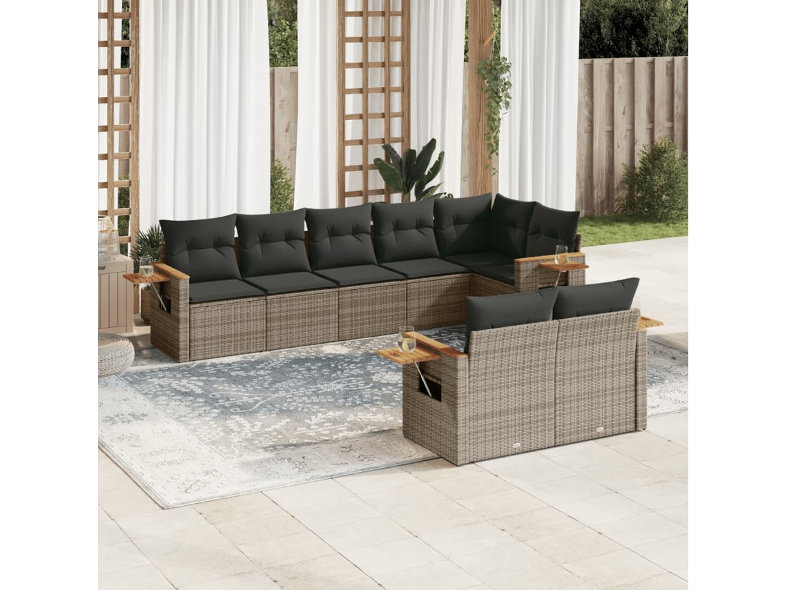 Vidaxl 8 Pcs Conjunto Sofás de Jardim C/ Almofadões Vime Pe Cinzento