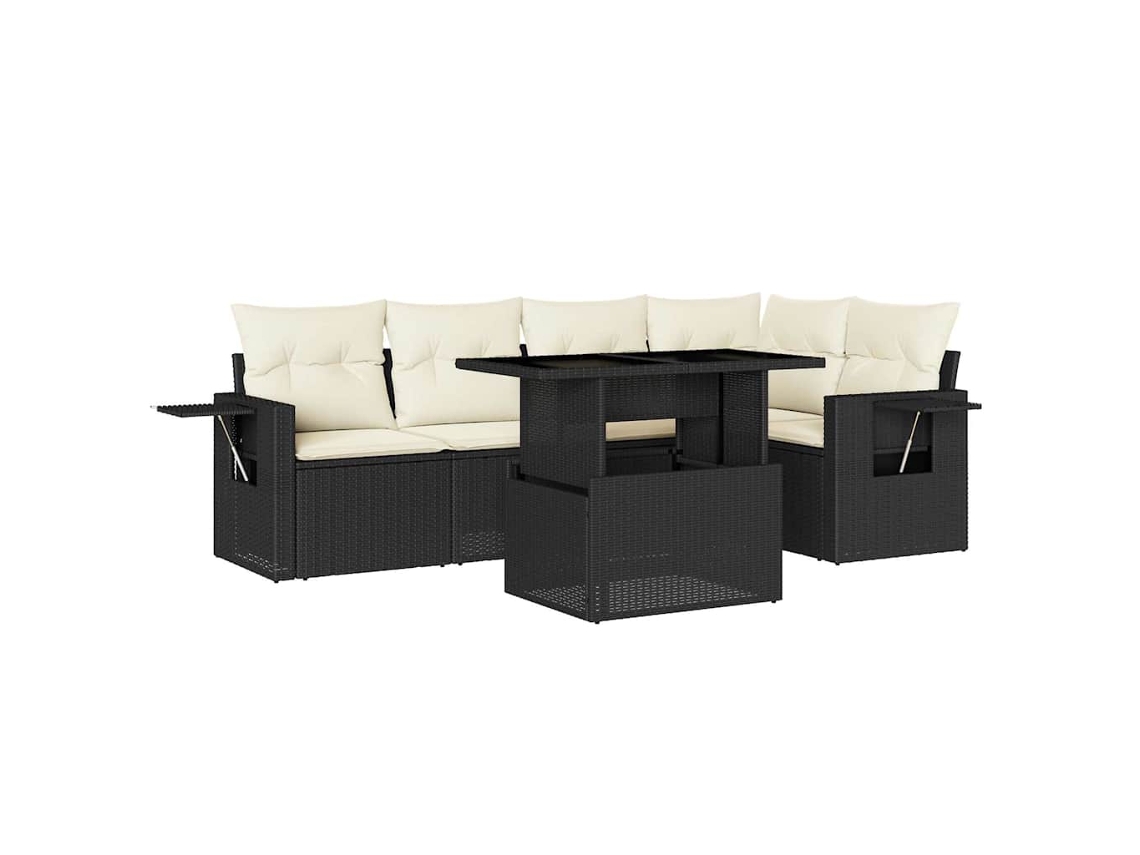 Conjunto 6 Sofás de Jardim com Almofadões VIDAXL Vime Pe Preto
