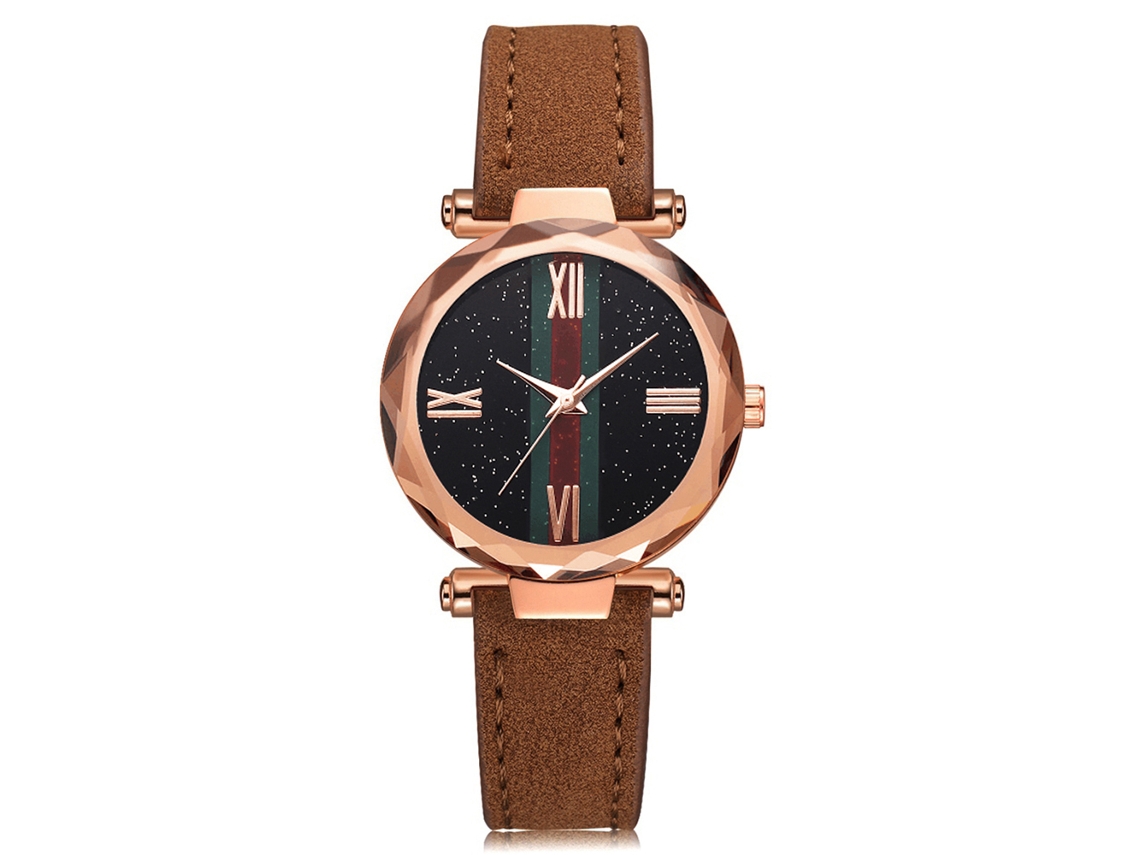 Relógio de Pulso Feminino Simples Casual de Quartzo com Pulseira de Couro Pu Marrom
