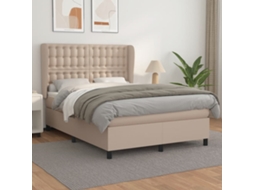 Vidaxl Cama Com Molas/colchão 140x190 Cm Couro Artificial Cappuccino
