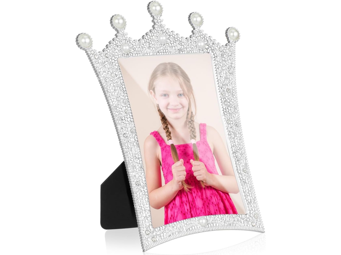 Porta Retratos Formato Coroa Prateada 15 Vidro Decorativo Europeu Ideal Quarto Decoração Elegante Mesa Cm Casa GOKOCO