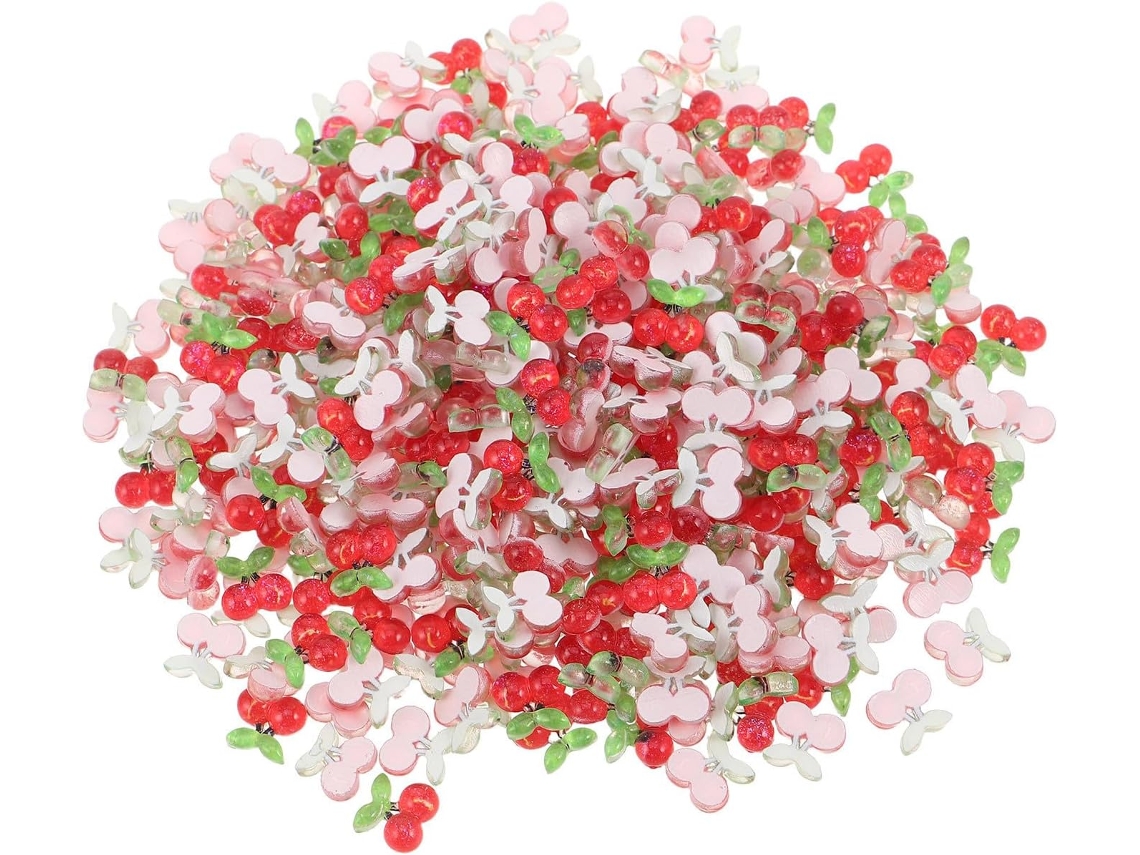 Conjunto de 400 esmaltes de unha em resina vermelha no formato de cereja kawaii, acessórios.