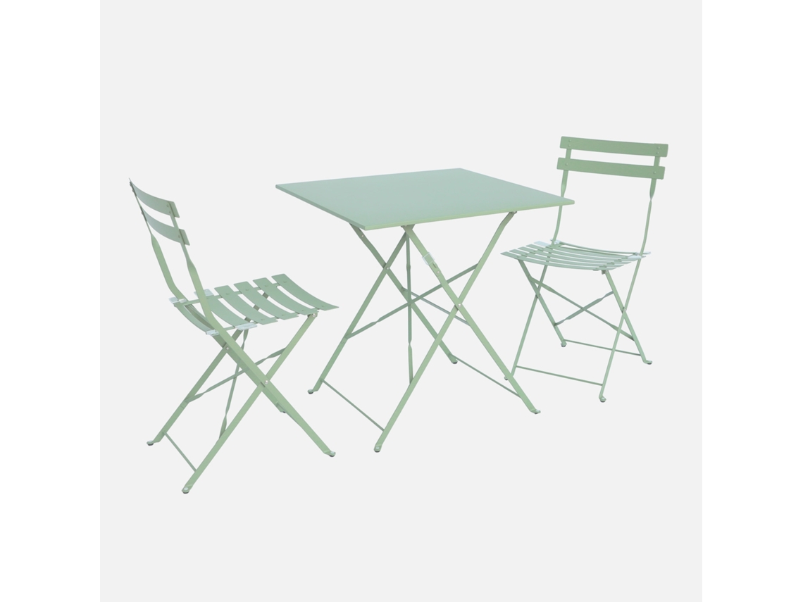 Conjunto De Jardim Com Mesa Bistrô Dobrável Em Aço Com 2 Cadeiras, 70cm, Verde Cinzento