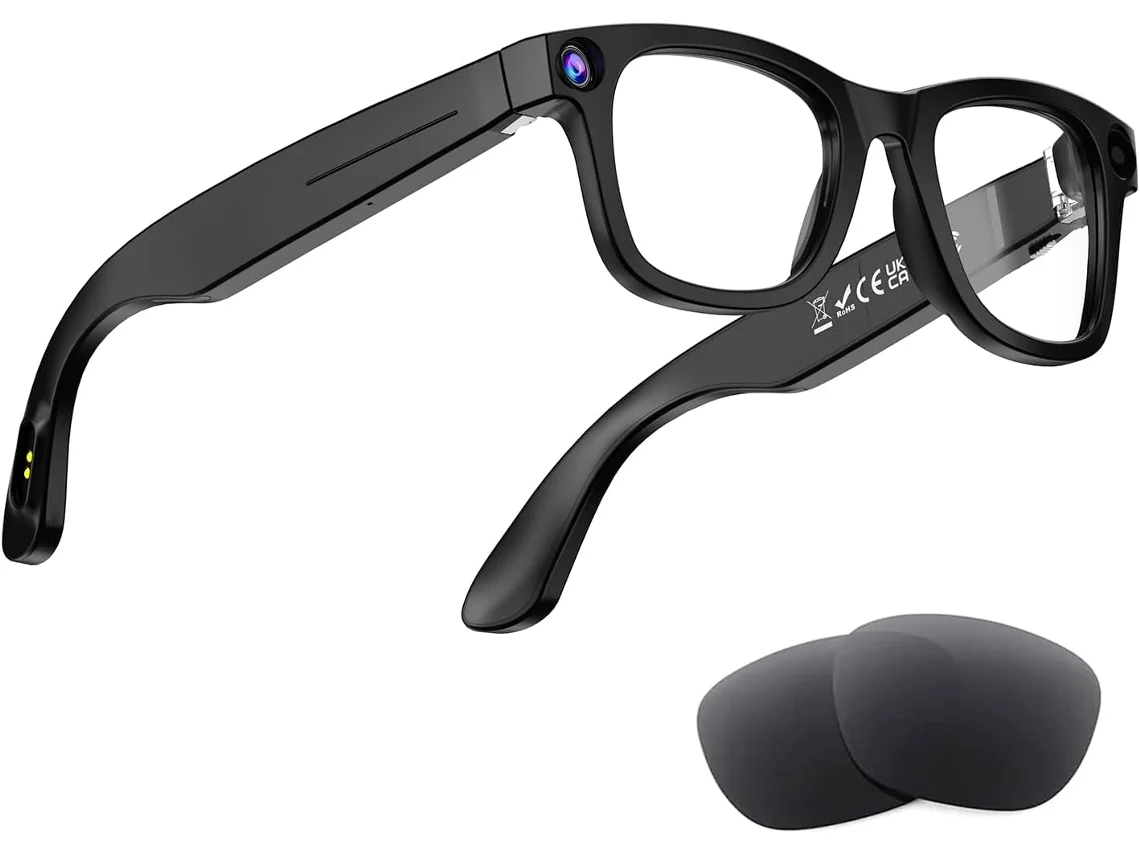 Smartglasses Com Ia, Câmera De 8mp, Gravação De Vídeo Em 1080p, Tradução Em Tempo Real E Assistente De Voz (preto)