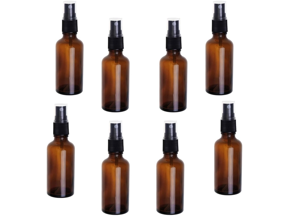 Conjunto De 8 Frascos De Vidro Âmbar Reutilizáveis Com Spray Para Névoa