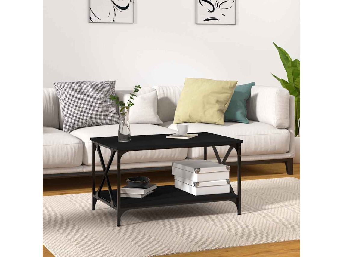 Vidaxl Mesa De Centro 80x50x45 Cm Derivados De Madeira/ferro Preto