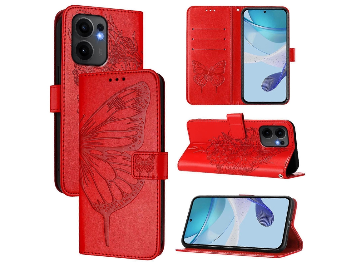 Capa De Couro Para Celular Com Borboleta Em Relevo