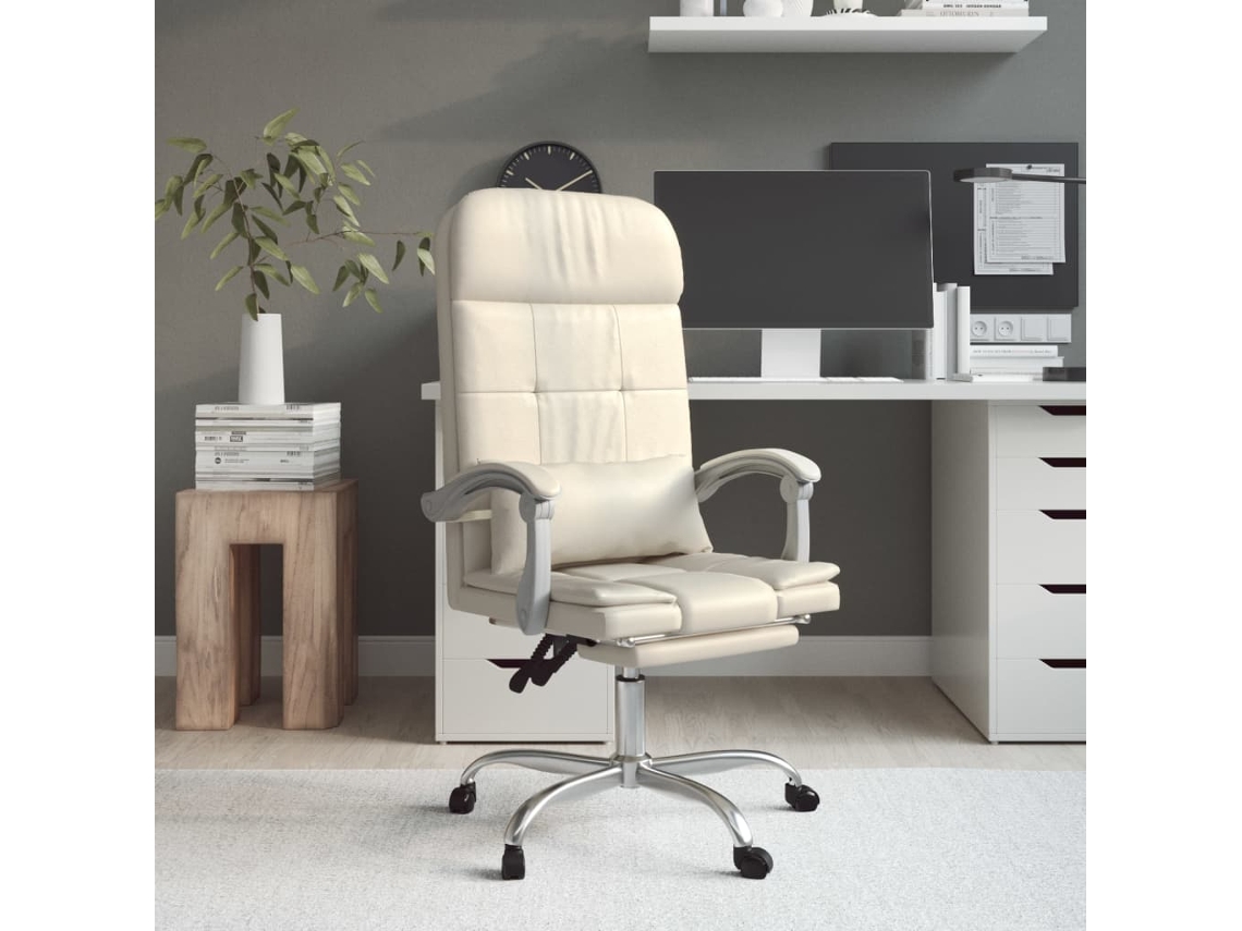 Vidaxl Cadeira Escritório Massagens Reclinável Couro Artificial Creme