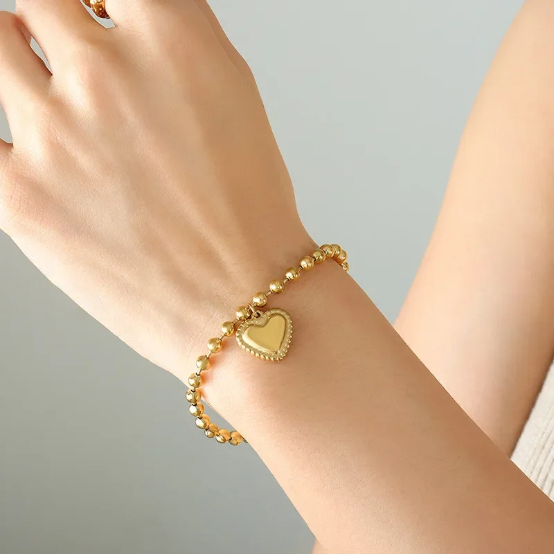 (pulseira) Conjunto De Colar E Pulseira Com Pingente Em Formato De Coração, Joias De Casamento Banhadas A Ouro.