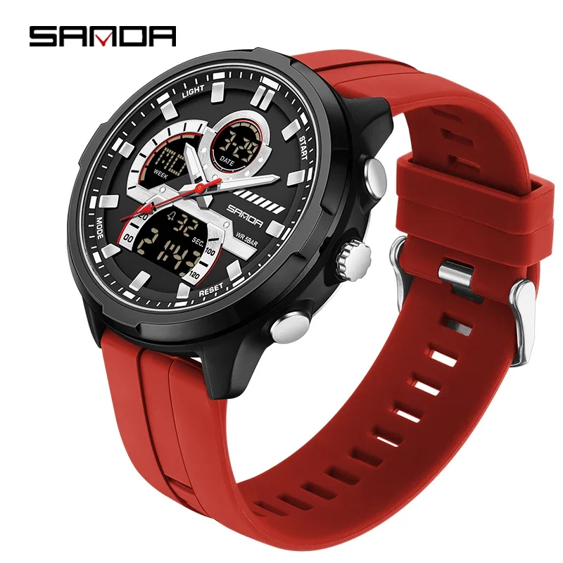 Relógio Digital Masculino com Visor Duplo À Prova D'água Luminoso MDUG (vermelho)