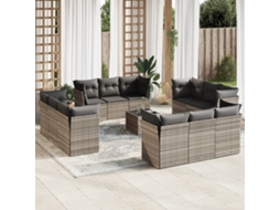 Vidaxl 13 Pcs Conj. Sofás Jardim C/ Almofadões Vime Pe Cinzento-claro