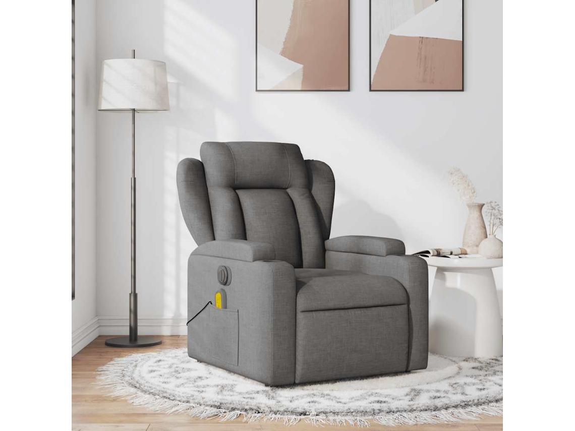 Vidaxl Poltrona De Massagens Reclinável Tecido Cinzento-escuro