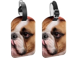 Conjunto De 2 Etiquetas Bagagem Em Couro Sintético Com Estampa Buldogue Francês, Marrom
