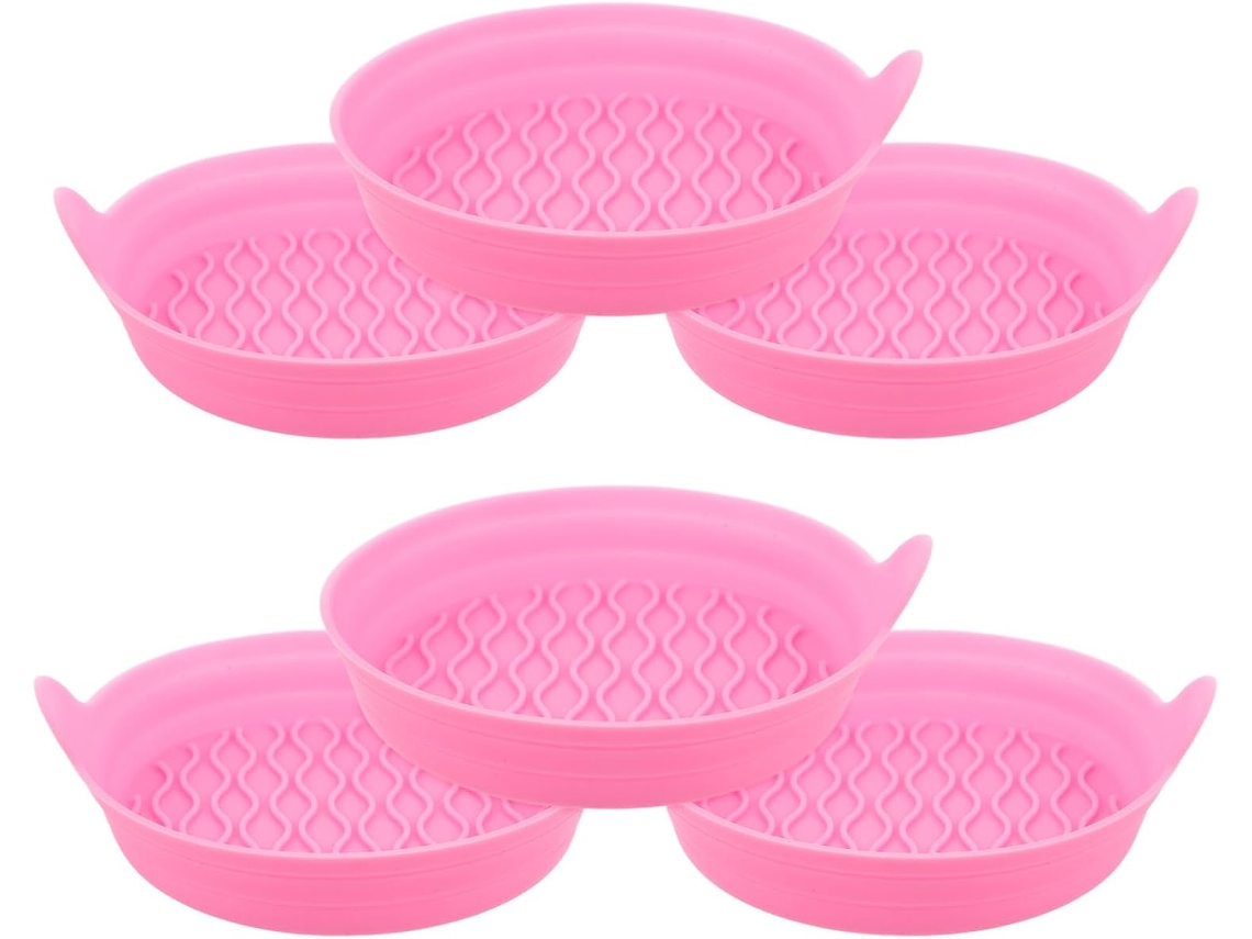 Conjunto de 6 peças de acessórios internos rosa para carros, incluindo porta-copos antiderrapante.
