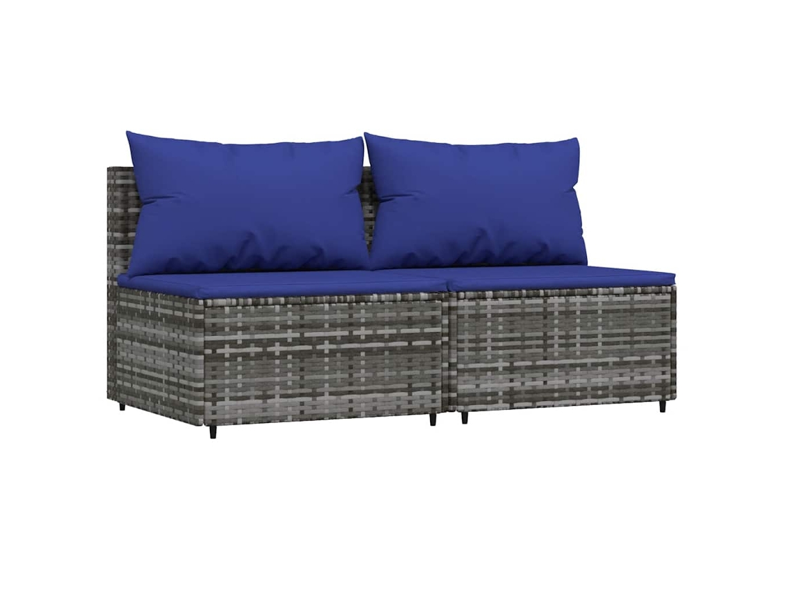 Conjunto 2 Sofás de centro p/ jardim c/ almofadões VIDAXL vime PE cinzento