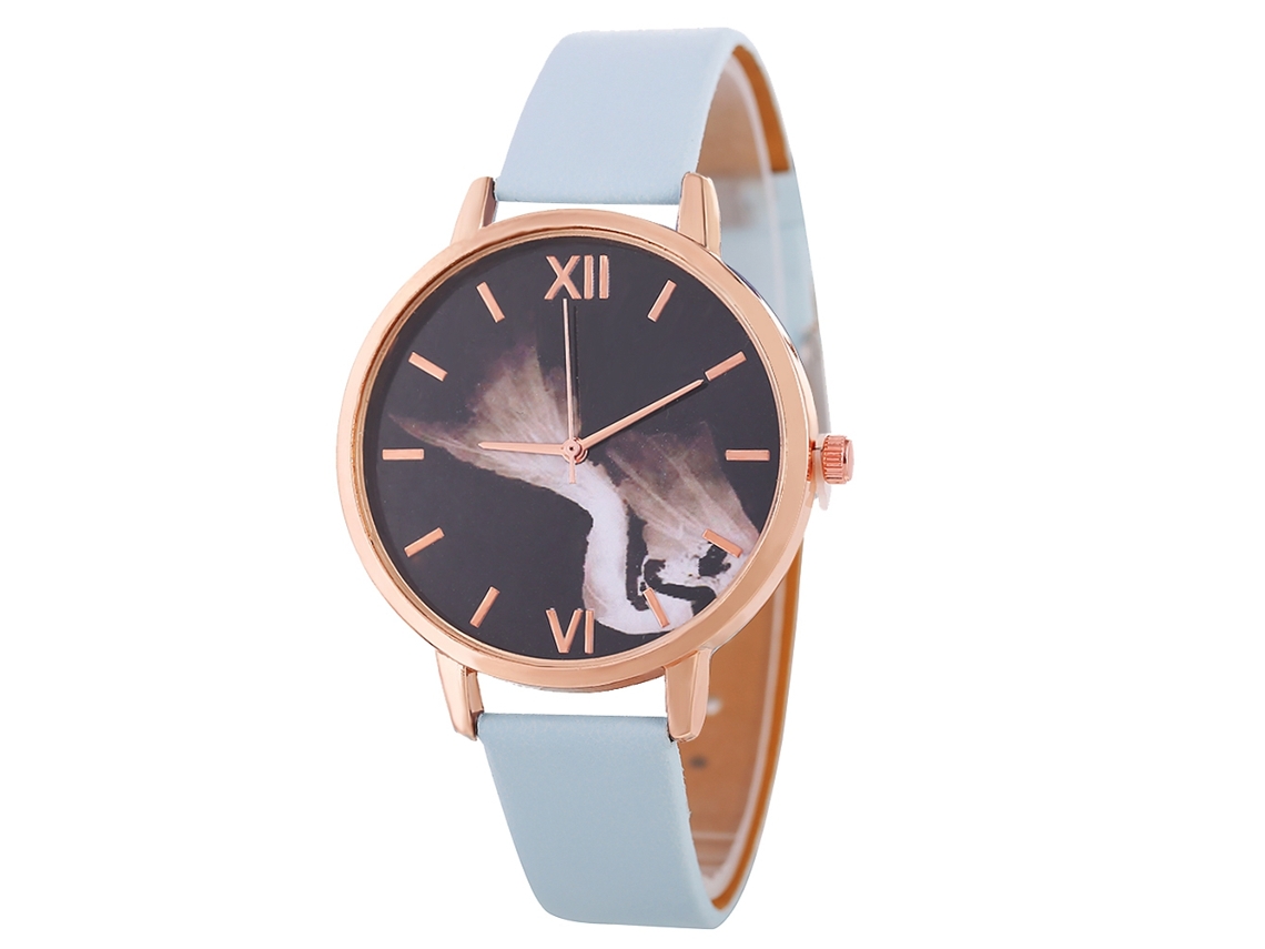 Relógio de Pulso Feminino de Quartzo com Pulseira de Couro Pu Estilo Simples e Mostrador Redondo (azul Claro)
