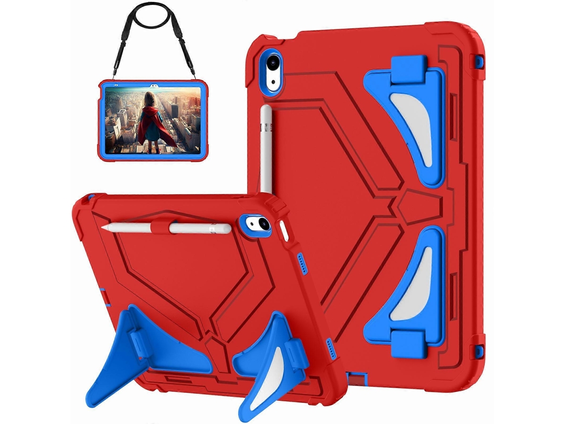 Capa protetora para iPad 10.9 com estampa de leopardo Tkdaddy (2022), com suporte e alça de ombro, Hengrongshen vermelho/azul (2025)