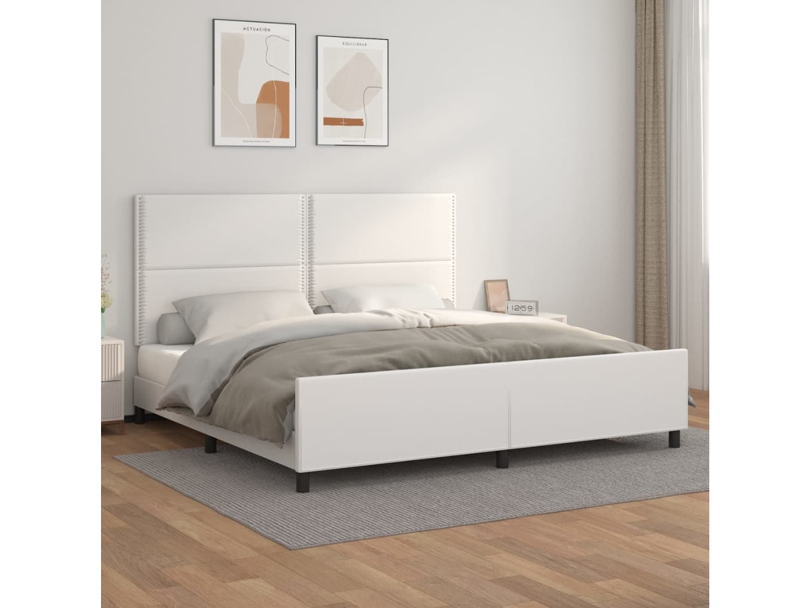 Vidaxl Estrutura Cama C/ Cabeceira Couro Artificial 200x200 Cm Branco