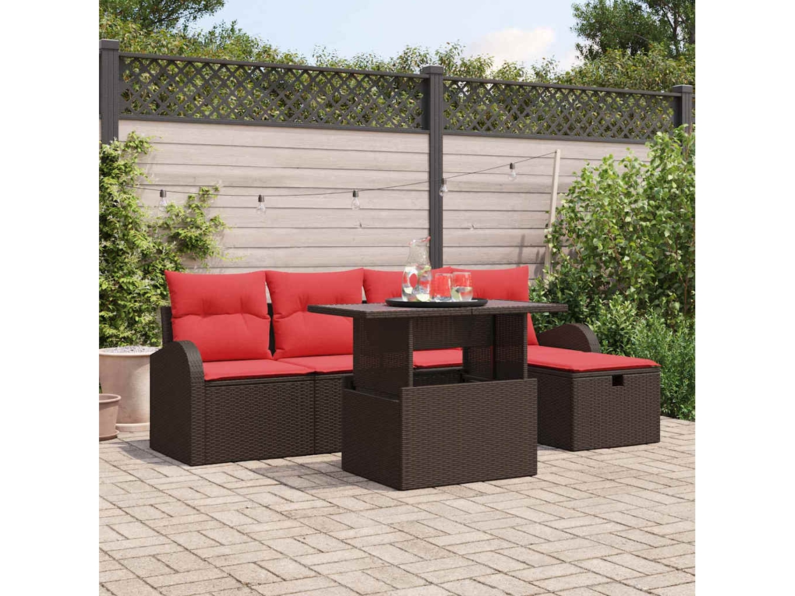 Vidaxl Conjunto De Sofá De Jardim 6 Pcs Castanho Rattan Sintético